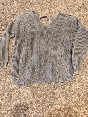V-Neck Cable Knit Women's Sweater in Gray